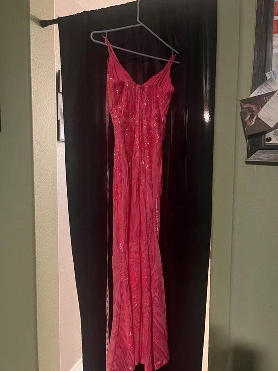 Pink/Coral Sequin Embellished Evening Gown - Picture 8 of 9